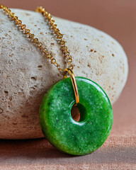 Aufkleber - Delicate jade necklace on a soft ivory backdrop showcases its elegance and craftsmanship