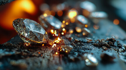 Aufkleber - Glistening diamonds amidst burning embers create a mesmerizing contrast of light and heat
