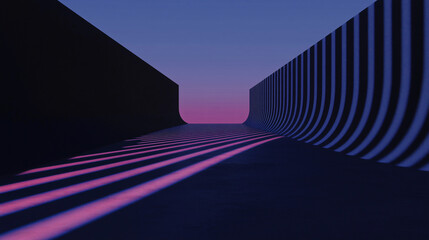 Poster - Abstract Structure and Vibrant Sky: A captivating abstract structure featuring curved lines and geometric shapes, with dramatic interplay of light and shadow.