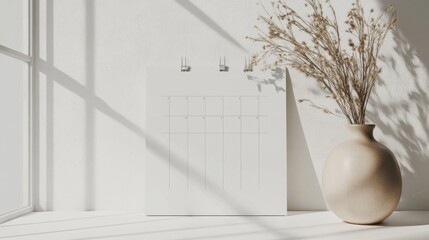 Aufkleber - Modern desk calendar with blank grid and neutral tones placed on minimalistic workspace highlighted by soft sunlight