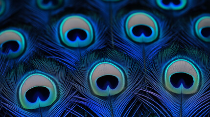 Poster - Peacock Feather Close-Up: A striking macro shot of a peacock's radiant plumage, revealing the intricate details and captivating patterns of its vibrant blue and green feathers.