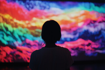 Poster - Contemplating Colors: A person silhouetted against a backdrop of swirling, vivid colors, captured in a moment of artistic immersion and introspection.