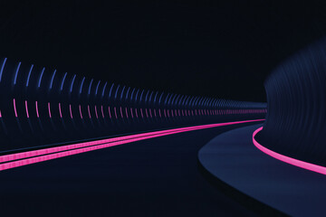 Poster - Neon Corridor: Captivating the gaze with its luminous lines, this photo showcases an inviting, abstract interior with a sense of journey and modern design.