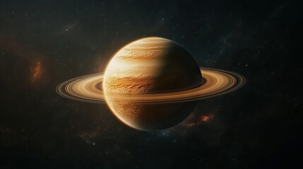 Wall Mural - A detailed view of saturn with its rings against a dark background filled with stars and nebulae