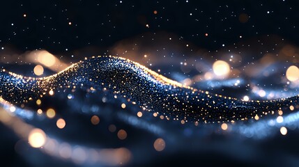Aufkleber - abstract glowing wave of sparkling particles flowing on dark background with bokeh lights and magica