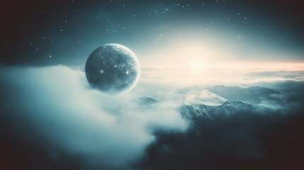 Wall Mural - celestial mountain peaks and a mysterious planet