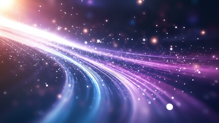 Aufkleber - glowing curved light trails with sparkles and bokeh effects in purple and blue colors against dark b