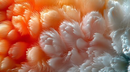 Poster - Ethereal coral and white feathery textures create dreamy abstract macro background with soft gradients and delicate plume-like formations for artistic designs.