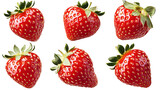Png of A vibrant display of fresh strawberries with green leaves, showcasing their juicy red color and natural shine on transparent background.