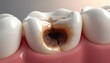 © Vadym - Detailed close-up of dental cavity caused by caries. Image shows tooth decay with dark hole in tooth. Concept for dental health, hygiene, medical, caries, toothache, dentist, caries treatment.