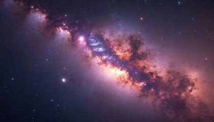 Wall Mural - night sky panorama view of universe with milky way galaxy and stars. stunning space shot. cosmos gal