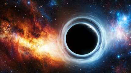 imagine a breathtaking view of a cosmic black hole magnificently enveloped by a vibrant galaxy and s