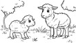© Mundhut - Cute cartoon sheep mother and lamb in a meadow.  Possible use Children's book illustration