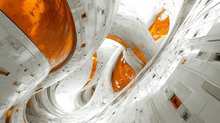 Aufkleber - Futuristic architectural structure with curving passageways and metallic surfaces