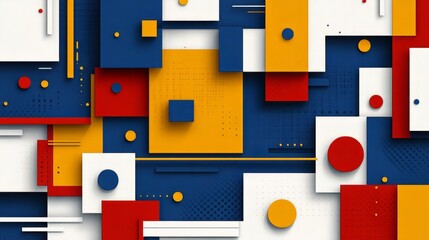 Dynamic Arrangement of Geometric Forms with Overlapping Planes and Vivid Color Palette