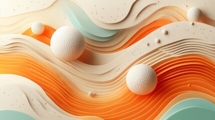 Aufkleber - Captivating 3D Waves and Spheres: A Modern Abstract with Delicate Textures