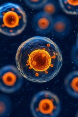 Poster - a blue and orange backdrop adorned with many little spheres