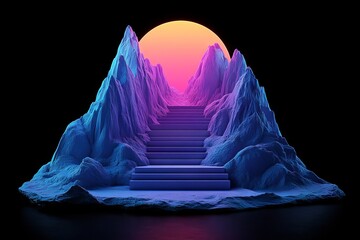 Poster - a 3d depiction of a mountain featuring the sun in the background
