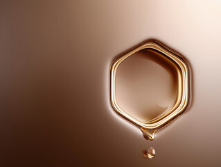 Poster - Golden liquid forming a hexagonal shape on a smooth surface