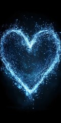 Poster - glowing blue heart shape formed by connected dots and lines on dark background, creating a network e