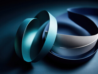 Poster - Colorful abstract bands arranged in a dynamic formation on a striking blue surface