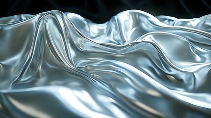 Poster - Luxurious silver silk fabric with elegant waves and folds creating dynamic light reflections and shadows on smooth metallic surface. Suitable for luxury backgrounds.