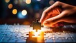 © Brandon - the final piece a hand carefully places the final puzzle piece illuminating the completed image with a soft glow this captivating image embodies the concept of completion problem solving