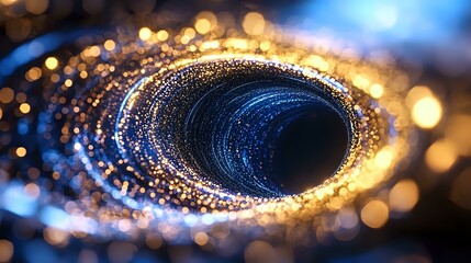 Aufkleber - swirling cosmic vortex with golden and blue glowing particles forming spiral tunnel against dark bac