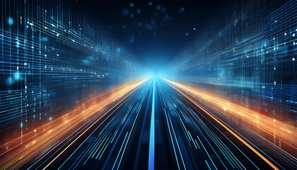 digital data flow on road in concept of cyber global communication and coding with graphic creating vision of fast speed transfer to show agile digital transformation disruptive innov generative ai