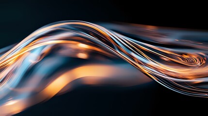 Poster - Glowing orange and blue abstract wave formation with smooth flowing lines and dynamic light effects against dark background creates modern futuristic design element.