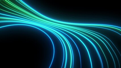 Poster - Blue and Green Neon Light Curve Animation – Abstract Tech Background in 4K