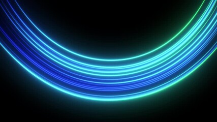 Poster - Blue and Green Neon Light Curve Animation – Abstract Tech Background in 4K