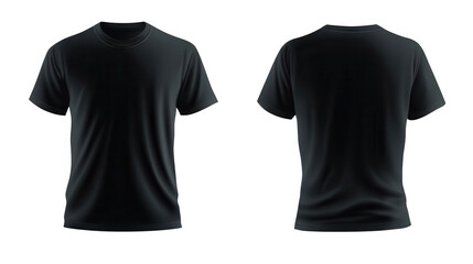 Fototapete - Black T-shirt template vector illustration with front and back view, isolated on a white background, png
