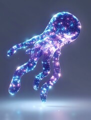 Poster - Magical glowing octopus silhouette filled with cosmic galaxy pattern in blue and purple colors floating on dark background, luminous starry texture effect.