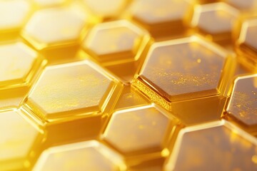 Leinwandbilder - Structured hexagonal honeycomb pattern displaying a rich golden gradient in a modern organic design with subtle spacing between shapes