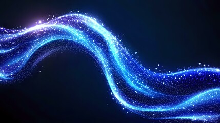 Aufkleber - glowing blue wave of magical particles and sparkles flowing on dark background creating dynamic ligh