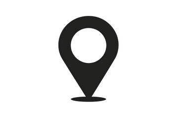 Poster - A black location pin icon is depicted on transparency background, symbolizing navigation or map location. simple design is commonly used in digital maps and GPS applications