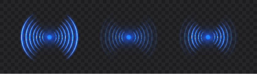 Aufkleber - Blue glowing wave pulse set on transparent dark background. Perfect for sound radar, signal UI, futuristic HUD or broadcasting interface design.