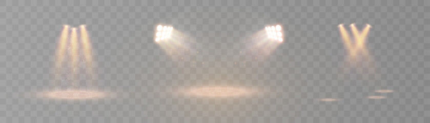 Poster - Set of realistic stage spotlight beams with glowing dust on transparent background. Great for concert, show, theater or event design overlays.
