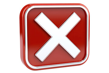 Poster - A red 3D square icon with white X symbol in center, representing cancel or close action. icon has glossy finish and metallic border, giving it modern and sleek appearance