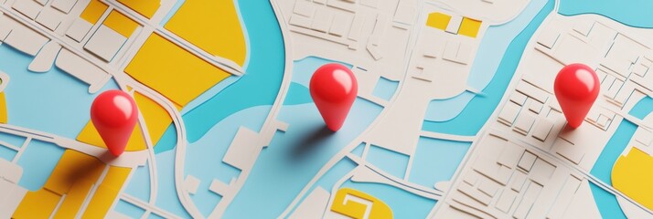 Leinwandbilder - Explore vibrant travel destinations on a colorful map with bright pins marking exciting locations and modern digital aesthetics