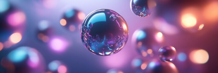 Leinwandbilder - Floating holographic spheres create a sleek and minimalist composition with glowing reflections in a futuristic digital setting