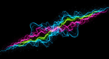 Poster - Abstract Neon Particle Streamers On Black Background