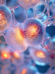 Fototapete - Close-up view of adeno-associated virus showcasing capsid proteins and molecular structures in cellular fluid with immersive lighting effects