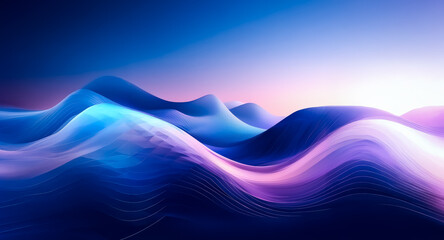 Aufkleber - abstract waves flow smoothly with a vibrant gradient from deep blue to soft purple, illuminated by a