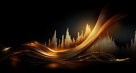 Aufkleber - elegant abstract design featuring golden waves and flowing shapes on a dark background, creating a l