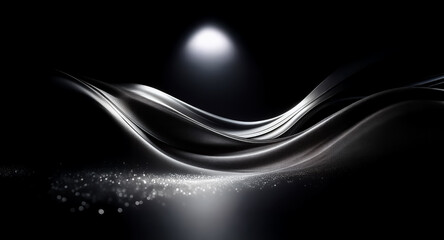 Aufkleber - abstract silver waves elegantly curve over a dark backdrop, brightly lit by a focused spotlight, cre