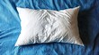 © pattaphorn - White Pillow on Blue Patterned Bedsheet, Overhead View