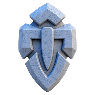 Abstract Blue And Gray Stone Shield Emblem 3D Render