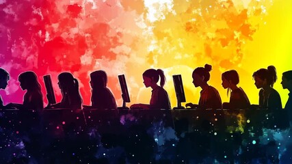 Creative Art Students Learning Computer Programming in Digital Art Class Setup